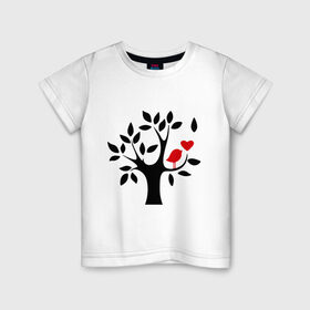 Детская футболка хлопок с принтом Птичка и дерево , 100% хлопок | круглый вырез горловины, полуприлегающий силуэт, длина до линии бедер | дерево | птичка | птичка и дерево