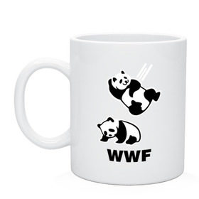 Кружка с принтом Панда WWF Wrestling Challenge , керамика | объем — 330 мл, диаметр — 80 мм. Принт наносится на бока кружки, можно сделать два разных изображения | панда