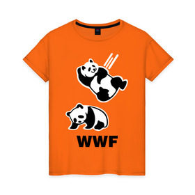 Женская футболка хлопок с принтом Панда WWF Wrestling Challenge , 100% хлопок | прямой крой, круглый вырез горловины, длина до линии бедер, слегка спущенное плечо | панда