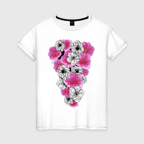 Женская футболка хлопок с принтом Sakura , 100% хлопок | прямой крой, круглый вырез горловины, длина до линии бедер, слегка спущенное плечо | 