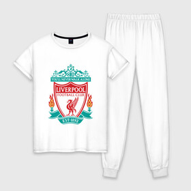 Женская пижама хлопок с принтом Liverpool logo , 100% хлопок | брюки и футболка прямого кроя, без карманов, на брюках мягкая резинка на поясе и по низу штанин | ливерпуль