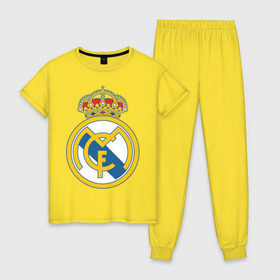 Женская пижама хлопок с принтом Real Madrid , 100% хлопок | брюки и футболка прямого кроя, без карманов, на брюках мягкая резинка на поясе и по низу штанин | real madrid | реал | реал мадрид | фанаты | фк | футбол | футбольные клубы | футбольным фанатам