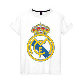 Женская футболка хлопок с принтом Real Madrid , 100% хлопок | прямой крой, круглый вырез горловины, длина до линии бедер, слегка спущенное плечо | real madrid | реал | реал мадрид | фанаты | фк | футбол | футбольные клубы | футбольным фанатам