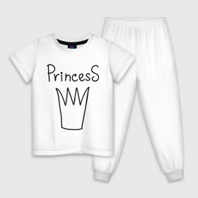 Детская пижама хлопок с принтом PrincesS picture , 100% хлопок |  брюки и футболка прямого кроя, без карманов, на брюках мягкая резинка на поясе и по низу штанин
 | princess | девушкам | для девушек | корона | подарок девушке