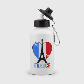 Бутылка спортивная с принтом Люблю Францию , металл | емкость — 500 мл, в комплекте две пластиковые крышки и карабин для крепления | france | i love france | париж | франция | эйвелева башня | я люблю францию