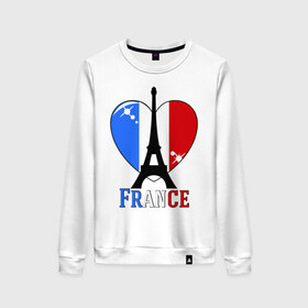 Женский свитшот хлопок с принтом Люблю Францию , 100% хлопок | прямой крой, круглый вырез, на манжетах и по низу широкая трикотажная резинка  | Тематика изображения на принте: france | i love france | париж | франция | эйвелева башня | я люблю францию