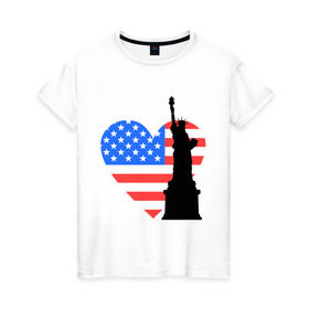 Женская футболка хлопок с принтом Люблю Америку , 100% хлопок | прямой крой, круглый вырез горловины, длина до линии бедер, слегка спущенное плечо | usa | америка | люблю америку | статуя свободы | сша | штаты | я люблю америку