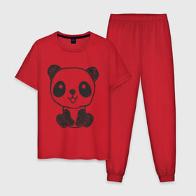 Мужская пижама хлопок с принтом Панда рисунок , 100% хлопок | брюки и футболка прямого кроя, без карманов, на брюках мягкая резинка на поясе и по низу штанин
 | Тематика изображения на принте: панда