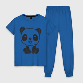 Женская пижама хлопок с принтом Панда рисунок , 100% хлопок | брюки и футболка прямого кроя, без карманов, на брюках мягкая резинка на поясе и по низу штанин | панда