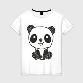Женская футболка хлопок с принтом Панда рисунок , 100% хлопок | прямой крой, круглый вырез горловины, длина до линии бедер, слегка спущенное плечо | панда