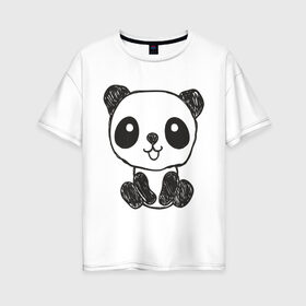 Женская футболка хлопок Oversize с принтом Панда рисунок , 100% хлопок | свободный крой, круглый ворот, спущенный рукав, длина до линии бедер
 | панда