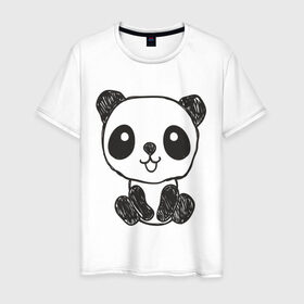 Мужская футболка хлопок с принтом Панда рисунок , 100% хлопок | прямой крой, круглый вырез горловины, длина до линии бедер, слегка спущенное плечо. | панда