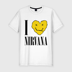 Мужская футболка премиум с принтом I love Nirvana , 92% хлопок, 8% лайкра | приталенный силуэт, круглый вырез ворота, длина до линии бедра, короткий рукав | Тематика изображения на принте: i love nirvana | nirvana | нирвана | я люблю нирвану