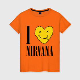 Женская футболка хлопок с принтом I love Nirvana , 100% хлопок | прямой крой, круглый вырез горловины, длина до линии бедер, слегка спущенное плечо | Тематика изображения на принте: i love nirvana | nirvana | нирвана | я люблю нирвану