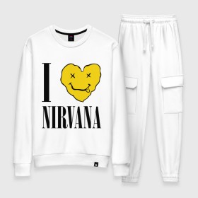 Женский костюм хлопок с принтом I love Nirvana , 100% хлопок | на свитшоте круглая горловина, мягкая резинка по низу. Брюки заужены к низу, на них два вида карманов: два 