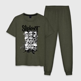 Мужская пижама хлопок с принтом Slipknot black and white , 100% хлопок | брюки и футболка прямого кроя, без карманов, на брюках мягкая резинка на поясе и по низу штанин
 | media | metall | punk | rock | slipknot | метал | металл | нью метал | панк | панк рок | рок | слипкнот