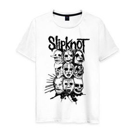Мужская футболка хлопок с принтом Slipknot black and white , 100% хлопок | прямой крой, круглый вырез горловины, длина до линии бедер, слегка спущенное плечо. | media | metall | punk | rock | slipknot | метал | металл | нью метал | панк | панк рок | рок | слипкнот