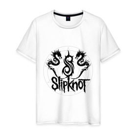 Мужская футболка хлопок с принтом Slipknot dragons logo , 100% хлопок | прямой крой, круглый вырез горловины, длина до линии бедер, слегка спущенное плечо. | metall | punk | rock | slipknot | метал | металл | нью метал | панк | панк рок | рок | слипкнот