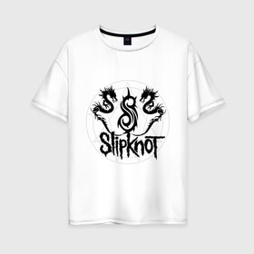 Женская футболка хлопок Oversize с принтом Slipknot dragons logo , 100% хлопок | свободный крой, круглый ворот, спущенный рукав, длина до линии бедер
 | metall | punk | rock | slipknot | метал | металл | нью метал | панк | панк рок | рок | слипкнот