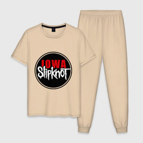 Мужская пижама хлопок с принтом Slipknot iowa logo , 100% хлопок | брюки и футболка прямого кроя, без карманов, на брюках мягкая резинка на поясе и по низу штанин
 | Тематика изображения на принте: metall | punk | rock | slipknot | метал | металл | нью метал | панк | панк рок | рок | слипкнот