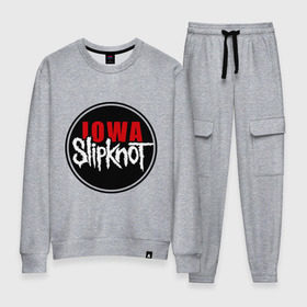 Женский костюм хлопок с принтом Slipknot iowa logo , 100% хлопок | на свитшоте круглая горловина, мягкая резинка по низу. Брюки заужены к низу, на них два вида карманов: два 