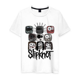 Мужская футболка хлопок с принтом Slipknot masks , 100% хлопок | прямой крой, круглый вырез горловины, длина до линии бедер, слегка спущенное плечо. | Тематика изображения на принте: metall | метал | металл | нью метал | слипкнот