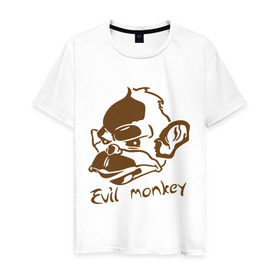 Мужская футболка хлопок с принтом Evil monkey (злая обезьяна) , 100% хлопок | прямой крой, круглый вырез горловины, длина до линии бедер, слегка спущенное плечо. | Тематика изображения на принте: monkey | животные | мартышка | обезьяна