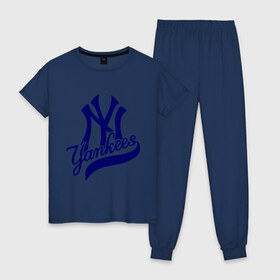 Женская пижама хлопок с принтом NY - Yankees , 100% хлопок | брюки и футболка прямого кроя, без карманов, на брюках мягкая резинка на поясе и по низу штанин | new york yankees | swag | нью йорк янкис | сваг | свэг