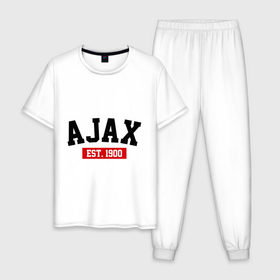 Мужская пижама хлопок с принтом FC Ajax Est. 1900 , 100% хлопок | брюки и футболка прямого кроя, без карманов, на брюках мягкая резинка на поясе и по низу штанин
 | fc ajax est. 1900 | аякс | фк ajax | фк аякс