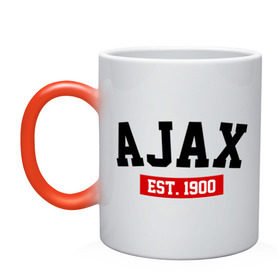 Кружка хамелеон с принтом FC Ajax Est. 1900 , керамика | меняет цвет при нагревании, емкость 330 мл | fc ajax est. 1900 | аякс | фк ajax | фк аякс