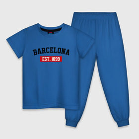 Детская пижама хлопок с принтом FC Barcelona Est. 1899 , 100% хлопок |  брюки и футболка прямого кроя, без карманов, на брюках мягкая резинка на поясе и по низу штанин
 | Тематика изображения на принте: barcelona | fc barcelona | барселона | фк барселона
