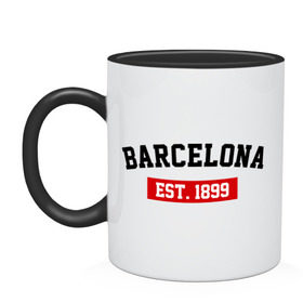 Кружка двухцветная с принтом FC Barcelona Est. 1899 , керамика | объем — 330 мл, диаметр — 80 мм. Цветная ручка и кайма сверху, в некоторых цветах — вся внутренняя часть | barcelona | fc barcelona | барселона | фк барселона