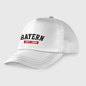 Детская кепка тракер с принтом FC Bayern Est 1900 , Козырек - 100% хлопок. Кепка - 100% полиэстер, Задняя часть - сетка | универсальный размер, пластиковая застёжка | bayern | fc bayern | fc bayern est 1900 | баерн