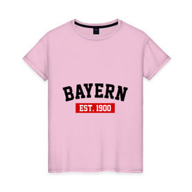 Женская футболка хлопок с принтом FC Bayern Est. 1900 , 100% хлопок | прямой крой, круглый вырез горловины, длина до линии бедер, слегка спущенное плечо | bayern | fc bayern | fc bayern est 1900 | баерн
