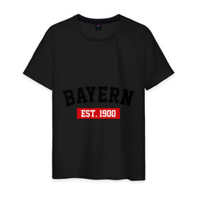 Мужская футболка хлопок с принтом FC Bayern Est. 1900 , 100% хлопок | прямой крой, круглый вырез горловины, длина до линии бедер, слегка спущенное плечо. | Тематика изображения на принте: bayern | fc bayern | fc bayern est 1900 | баерн