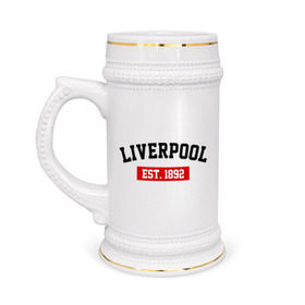 Кружка пивная с принтом FC Liverpool Est. 1892 ,  керамика (Материал выдерживает высокую температуру, стоит избегать резкого перепада температур) |  объем 630 мл | Тематика изображения на принте: ливерпуль