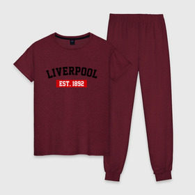 Женская пижама хлопок с принтом FC Liverpool Est. 1892 , 100% хлопок | брюки и футболка прямого кроя, без карманов, на брюках мягкая резинка на поясе и по низу штанин | ливерпуль