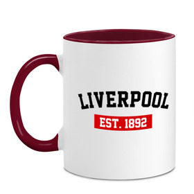 Кружка двухцветная с принтом FC Liverpool Est. 1892 , керамика | объем — 330 мл, диаметр — 80 мм. Цветная ручка и кайма сверху, в некоторых цветах — вся внутренняя часть | ливерпуль