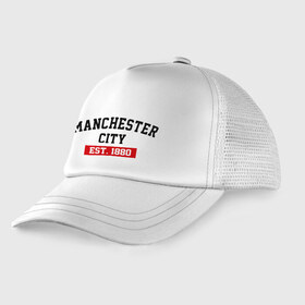 Детская кепка тракер с принтом FC Manchester City Est 1880 , Козырек - 100% хлопок. Кепка - 100% полиэстер, Задняя часть - сетка | универсальный размер, пластиковая застёжка | fc manchester city | манчестр сити | фк манчестер сити