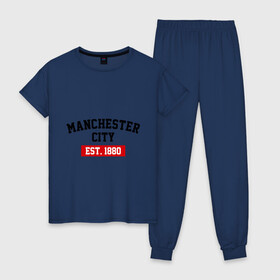 Женская пижама хлопок с принтом FC Manchester City Est 1880 , 100% хлопок | брюки и футболка прямого кроя, без карманов, на брюках мягкая резинка на поясе и по низу штанин | fc manchester city | манчестр сити | фк манчестер сити