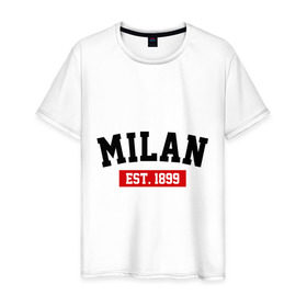 Мужская футболка хлопок с принтом FC Milan Est. 1899 , 100% хлопок | прямой крой, круглый вырез горловины, длина до линии бедер, слегка спущенное плечо. | fc milan | fc милан | milan | милан | фк милан