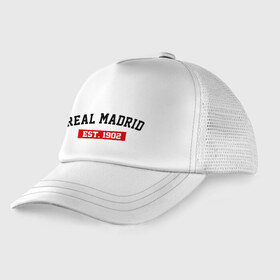 Детская кепка тракер с принтом FC Real Madrid Est 1902 , Козырек - 100% хлопок. Кепка - 100% полиэстер, Задняя часть - сетка | универсальный размер, пластиковая застёжка | fc real madrid | fc real madrid est 1902 | real madrid | реал мадрид | фк реал мадрид