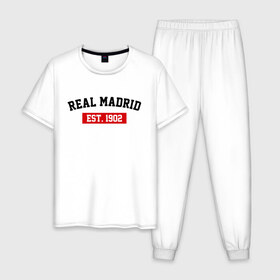 Мужская пижама хлопок с принтом FC Real Madrid Est. 1902 , 100% хлопок | брюки и футболка прямого кроя, без карманов, на брюках мягкая резинка на поясе и по низу штанин
 | fc real madrid | fc real madrid est 1902 | real madrid | реал мадрид | фк реал мадрид