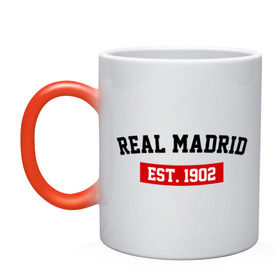 Кружка хамелеон с принтом FC Real Madrid Est. 1902 , керамика | меняет цвет при нагревании, емкость 330 мл | fc real madrid | fc real madrid est 1902 | real madrid | реал мадрид | фк реал мадрид