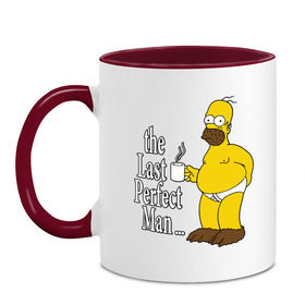 Кружка двухцветная с принтом Homer (The Last Perfect Man...) , керамика | объем — 330 мл, диаметр — 80 мм. Цветная ручка и кайма сверху, в некоторых цветах — вся внутренняя часть | гомер
