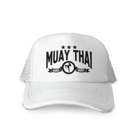 Кепка тракер с сеткой с принтом Muay thai boxing (Тайский бокс) , трикотажное полотно; задняя часть — сетка | длинный козырек, универсальный размер, пластиковая застежка | муай тай