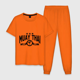 Мужская пижама хлопок с принтом Muay thai boxing (Тайский бокс) , 100% хлопок | брюки и футболка прямого кроя, без карманов, на брюках мягкая резинка на поясе и по низу штанин
 | муай тай