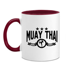 Кружка двухцветная с принтом Muay thai boxing (Тайский бокс) , керамика | объем — 330 мл, диаметр — 80 мм. Цветная ручка и кайма сверху, в некоторых цветах — вся внутренняя часть | Тематика изображения на принте: муай тай