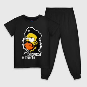 Детская пижама хлопок с принтом Гомер cerveza o muerte (пиво или смерть) , 100% хлопок |  брюки и футболка прямого кроя, без карманов, на брюках мягкая резинка на поясе и по низу штанин
 | гомер | че гевара