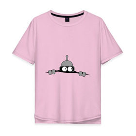 Мужская футболка хлопок Oversize с принтом Bender из-под футболки , 100% хлопок | свободный крой, круглый ворот, “спинка” длиннее передней части | Тематика изображения на принте: bender | futurama | бендер | фатурама | футурама